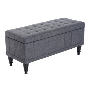 HOMCOM Banc de Rangement Pouf Repose-Pieds en Lin Capitonné avec Couvercle à Fermeture Douce