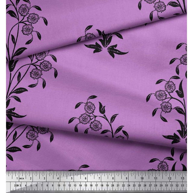 Soimoi Poly Georgette Fabric Leaves & Floral Block Fabric Prints By Yard 52 Inch Wide