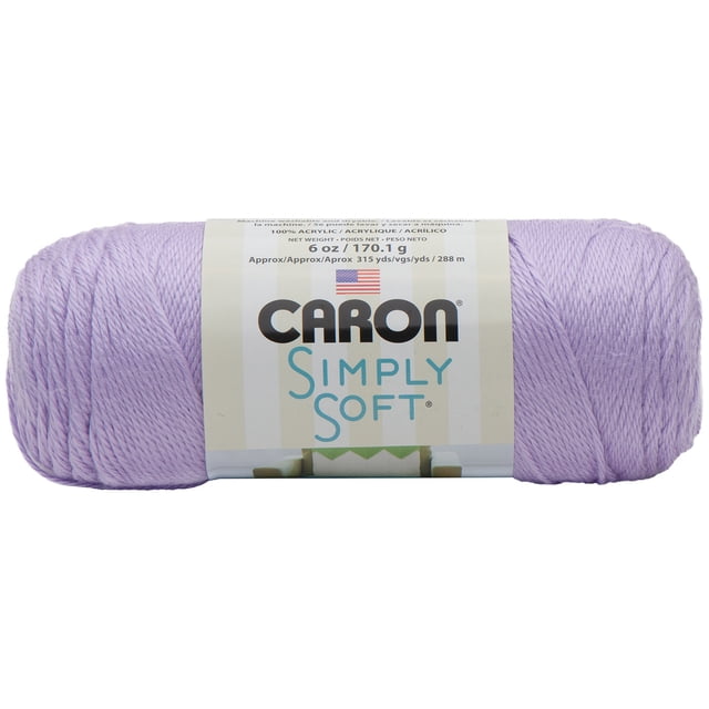 Caron Simply Soft Yarn, acrylic #4 medium (worsted) weight, 6 oz (170 g), 315 yards skein in light lavender with smooth texture and subtle sheen, machine washable and dryable, ideal for knitting, crochet, and versatile craft projects.
