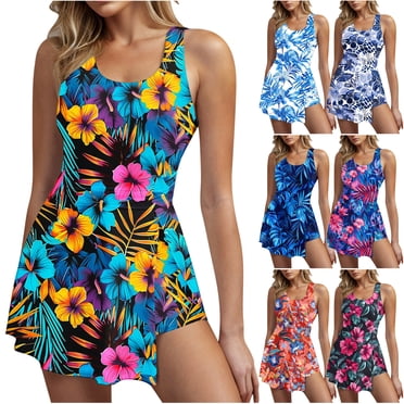 VBTAPA Robe de Bain une Pièce Maillots de Bain pour Femmes Imprimé Floral Maillots de Bain Contrôle du Ventre Tenue de Plage et de Villégiature Liquidation Multicolore TG
