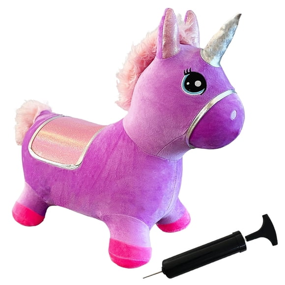 Jouet Gonflable Hopper pour Tout-Petit en Peluche Licorne Violette et Rose à Rebond et à Chevaucher avec Pompe