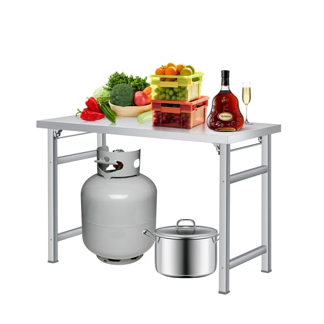 Stainless Steel Folding Table, 660 LBS Commercial Prep Table, Heavy-Duty Single-Tier Portable Workstation for Kitchen