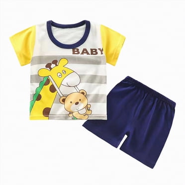 Gubotare Pyjama pour Bébé Garçon Pyjama pour Tout-Petit Bébé Garçon 2 Pcs Ensemble de Vêtements de Nuit en Coton Pyjama à Manches Courtes pour Enfants 5T 6T (Jaune, 5-6 Ans)