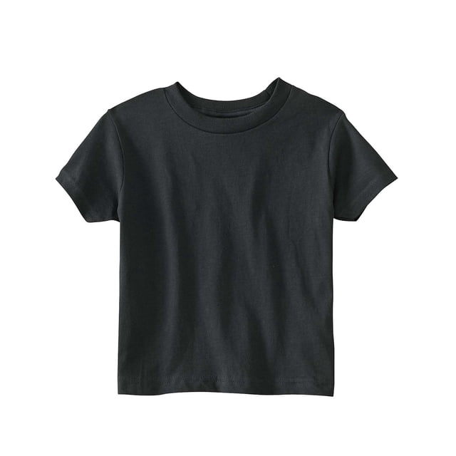Rabbit Skins T-Shirt en Jersey de Coton pour Tout-Petits, Couleur Unie Foncée, Conçu pour les Petites Filles. Comprend un Col Ras du Cou Côtelé, des Manches Courtes et des Bords Ourlés à Double Aiguille. Fait de Jersey 100 % Coton avec Coutures Rubanées aux Épaules pour la Durabilité. Conforme CPSIA avec Étiquette de Suivi sur la Couture Latérale.