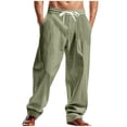 thumbnail image 2 of asjyhkr Mens Linen Pants Wide Leg Drawstring Elastic Casual Pants Workout Running with Pockets, 2 of 9