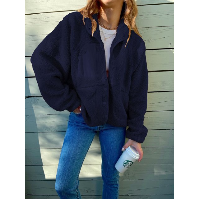 REDHOTYPE Women's Button Long Sleeve Brushed Jacket Coats with Pockets