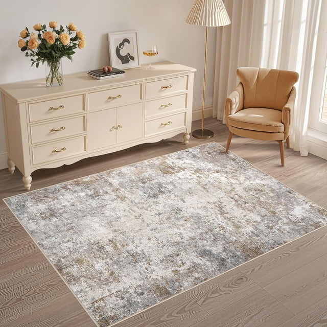 x Area Rug Living Room Rugs Washable Neutral Modern Abstract Soft Thin Large Rug Indoor Floor No Slip Rug Carpet for Bedroom Under Dining Table Home Office Decor Grey