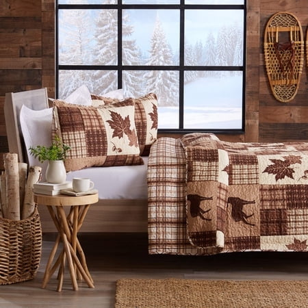 Great Bay Home Lodge Bedspread King Size Quilt with 2 Shams. Cabin 3-Piece Reversible All Season Quilt Set. Rustic Quilt Coverlet Bed Set. Redwood Collection.