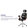 thumbnail image 2 of High Back Black Leather Executive Wood Swivel Chair with Arms, 2 of 9