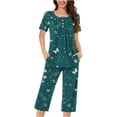 thumbnail image 2 of FAFWYP Ensembles de Pyjama 2 Pcs pour Femmes, Ensembles de Pyjama à Imprimé Floral, Tenue de Nuit Douce, Hauts à Manches Courtes à Col Ras du Cou et Pantalons Capri, Ensembles de Détente, P-3TG, 2 of 5