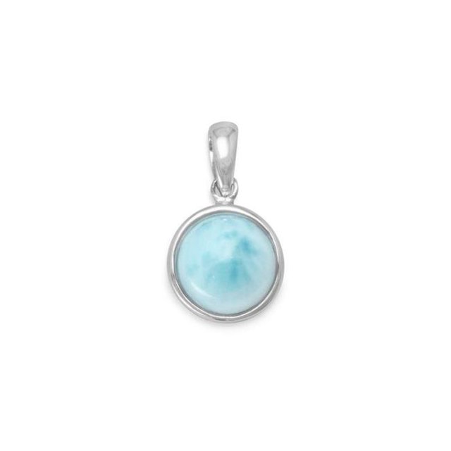 Precious Stars 74276 Sterling Silver Round-Shape Blue Larimar Pendant