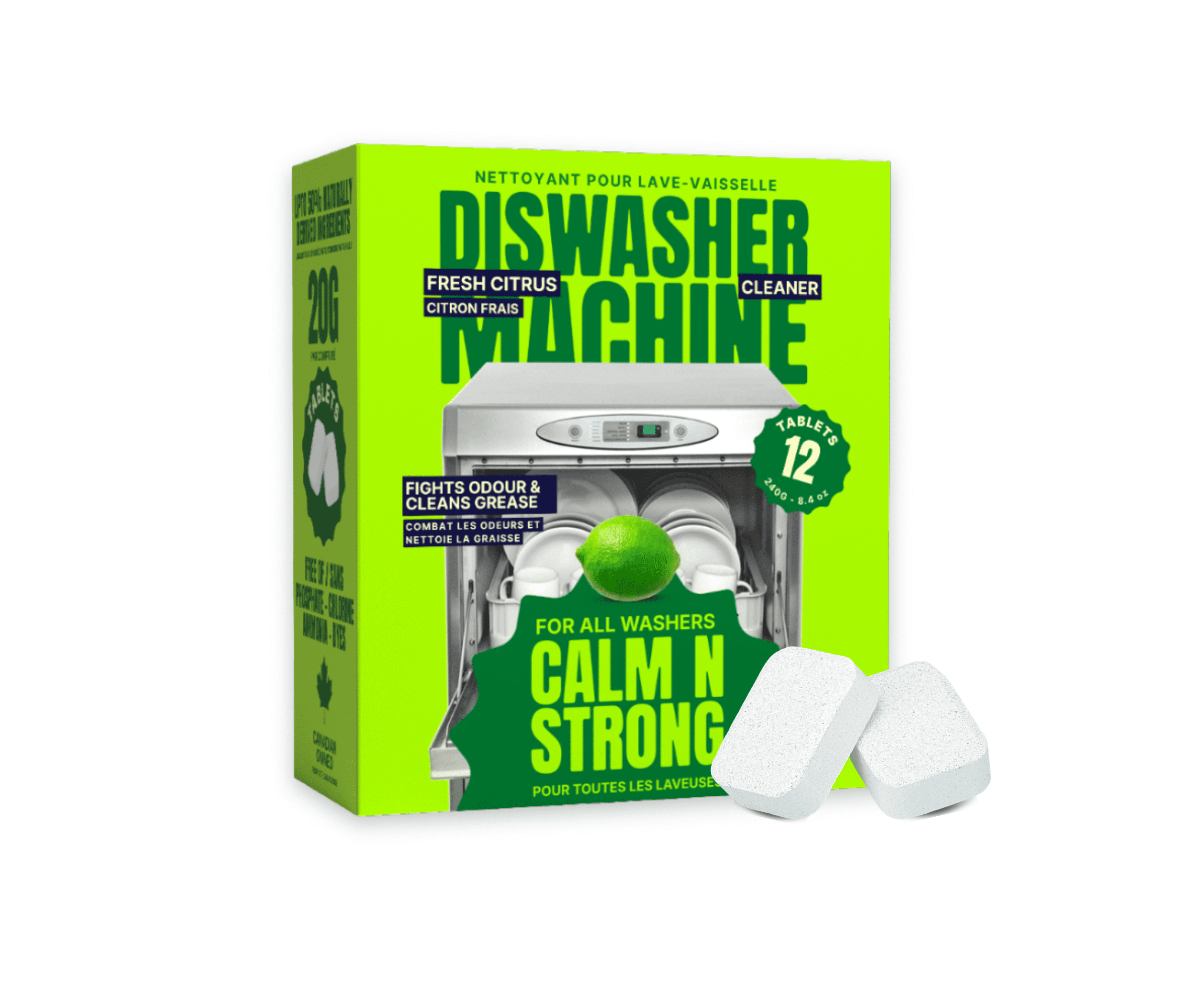 CALM N STRONG Dishwasher Machine Cleaner 12 Tablets - Citrus Scented, 20gram Each Tablet