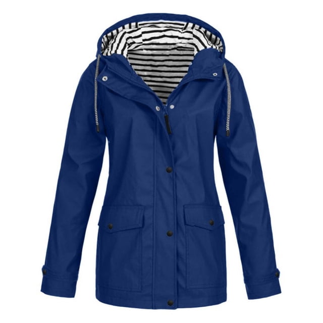 Veste à Doublure Rayée pour Femmes, Extérieur, Cordon de Serrage, Randonnée, Imperméable, Manteau d'Hiver Chaud à Capuche, Manteau de Sport
