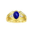 thumbnail image 1 of RYLOS Men's Rings Yellow Gold Plated Silver Rings Classic Designer Style 9X7MM Gemstone &  Diamond Ring Lapis September Birthstone Rings For Men Size 10, 1 of 7