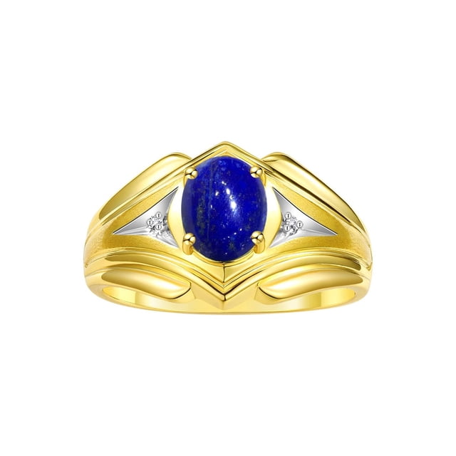RYLOS Men's Rings Yellow Gold Plated Silver Rings Classic Designer Style 9X7MM Gemstone & Diamond Ring Lapis September Birthstone Rings For Men Size 10
