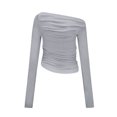 thumbnail image 2 of Fortune Women Basic Slim T-Shirts Solid Long Sleeve Ruched Off Shoulder Crop Top, 2 of 4