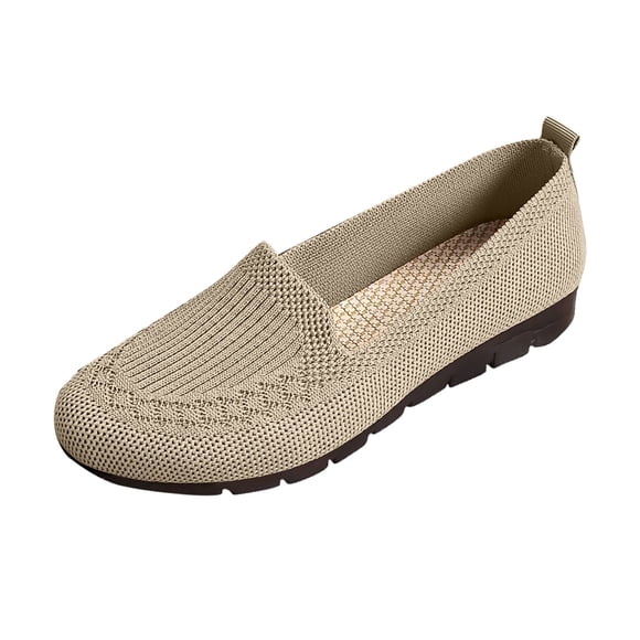Xfvqtps Womens Breathable Knit Loafers Comfortable Slip on Flat Shoes with Cushioned Insole Lightweight Mesh Casual Shoes Khaki