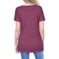 thumbnail image 4 of T-shirt pour Femmes à Col Rond, Manches Courtes, Haut Uni Ample, T-shirt à Boutons de Couleur, Rouge Vin, G, 4 of 5