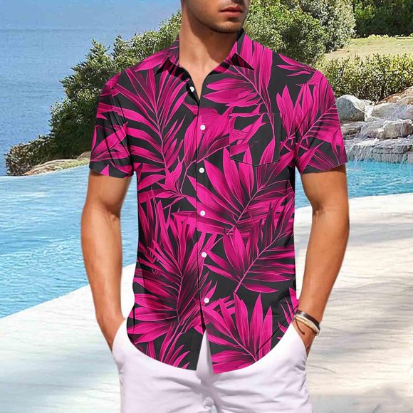 DIOAZUD Chemise Hawaïenne pour Homme à Boutons avec Poche, Manches Courtes, Chemises à Fleurs à Boutons, Coupe Ample, T-Shirts de Plage pour les Vacances