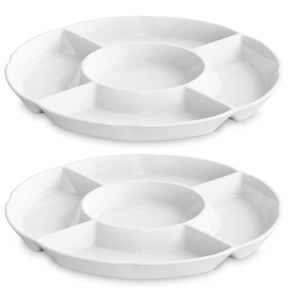 LAUCHUH Ensemble de 2 Plateaux à Légumes, Ensemble de Service en Porcelaine pour Croustilles et Trempettes, Plateau de Service Divisé, Plateau de Service Blanc pour Fête, Fruits, Légumes, Bonbons, Collation, Dessert, 12 Pouces