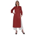 thumbnail image 1 of Bimba Kurta en Coton Col Mandarin avec Plis pour Femmes Ethnique Indienne Droite Unie, 1 of 7