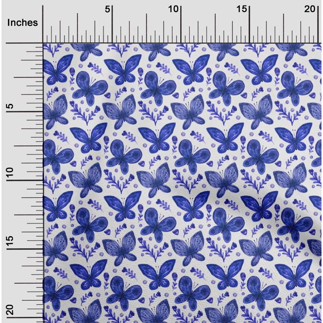 oneOone Polyester Lycra Indigo Blue Fabric Insect & Floral Feather Sewing Craft Projects Fabric Prints By Yard 56 Inch Wide