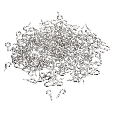 Uxcell 200 Pack Small Screw Eye Hooks Mini Eyelets Screws, 5x10x1.2mm, Silver White