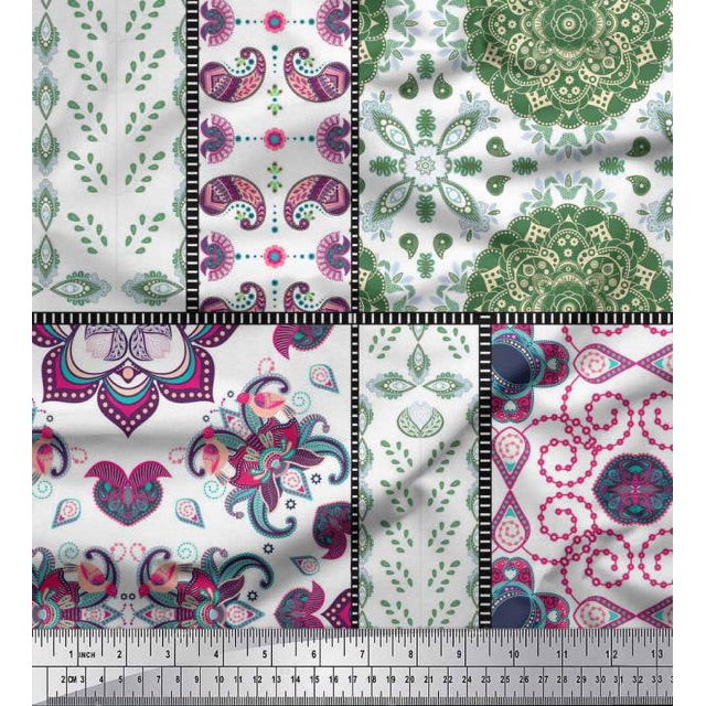 Soimoi Polyester Crepe Fabric Mandala & Paisley Patchwork Print Fabric by Yard 52 Inch Wide