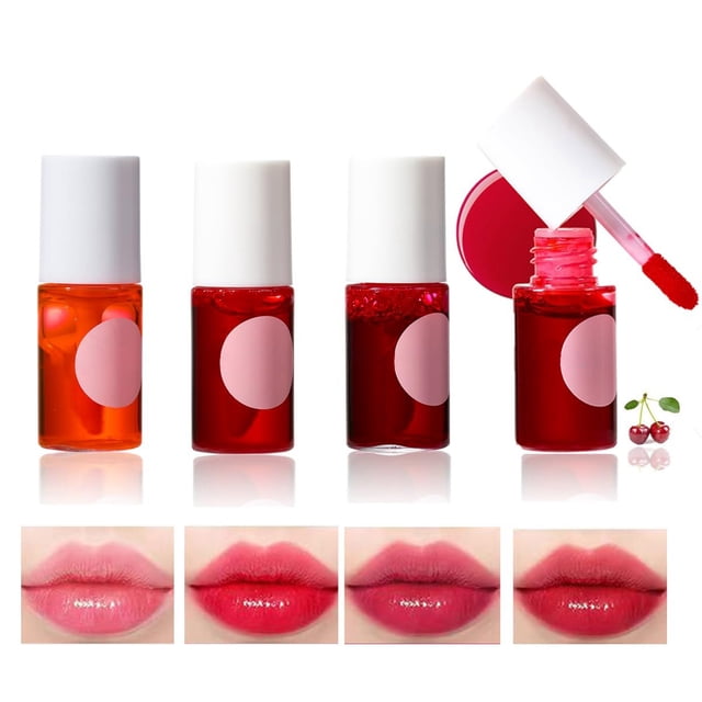 WIFKLSIIPG Ensemble de 4 Couleurs de Teinture pour Lèvres Teinture pour Lèvres Yeux et Joues Vernis à Lèvres Velours Mini Rouge à Lèvres Liquide Hydratant Longue Tenue Ne Colle Pas à la Tasse Brillant à Lèvres 7,1 ml