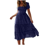 RKSTN Dresses for Women 2023 Floral Summer Short Dress Square Neck Short Sleeve Tiered Ruffle Boho Swing Dresses