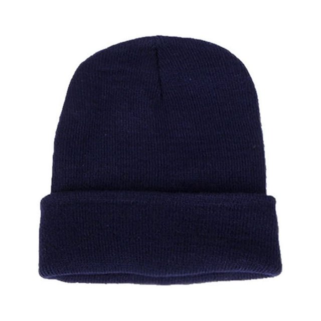 Men Women Solid Color Warm Woolen Knitted Cap Fluorescent Cuffed Beanie Hat