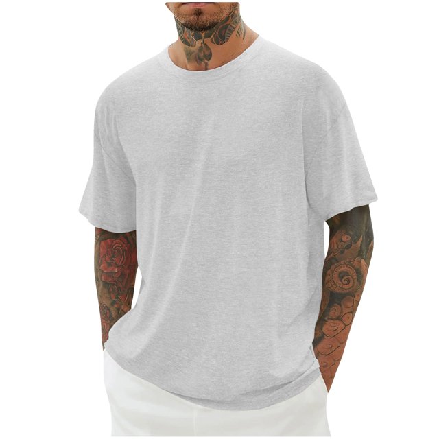 cfhntfmh T-Shirts en Coton pour Hommes Col Rond Manches Courtes Mode Décontractée Chemises pour Hommes Tendance Été Basique Classique Chandail