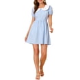 thumbnail image 1 of INSPIRE CHIC Robe au-Dessus du Genou pour Femme à Col Peter Pan Contrastant, Manches Bouffantes, Coupe Ajustée et Évasée, TP Bleu, 1 of 7