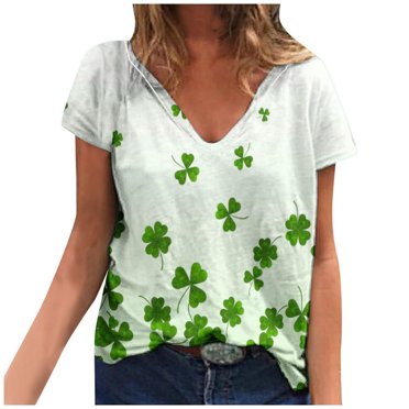 QIPOPIQ T-Shirts à Manches Courtes pour Femmes à Col Rond T-Shirts de la Saint-Patrick Tunique T-Shirt Trèfle T-Shirt Vert T-Shirt T-Shirts de la Saint-Patrick T-Shirt à Col en V Hauts Imprimés T-Shirts des Fêtes T-Shirts Graphiques Aubaines