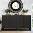 thumbnail image 1 of Buffet armoire de rangement avec portes et étagères, Buffet avec rangement, armoire de rangement Credenza pour cuisine, armoire cannelée en bois, armoire sous TV avec rangement - noir, 1 of 11
