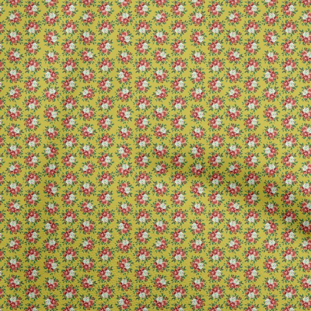 oneOone Polyester Lycra Tissu Jaune à Fleurs Tissu pour Robe Tissu Imprimé Tissu au Mètre 56 Pouces de Large