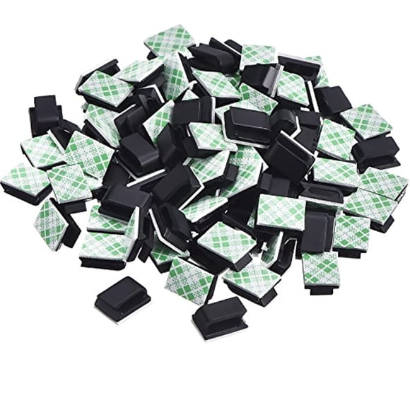 Hicarer 100 Pcs Adhesive Cable Clips Hooks for Outdoor String Lights Clips Wire Clips Cable Management Wire Cord Holder for Hanging Christmas Light Wall Desk Car Home Office(Small Black)