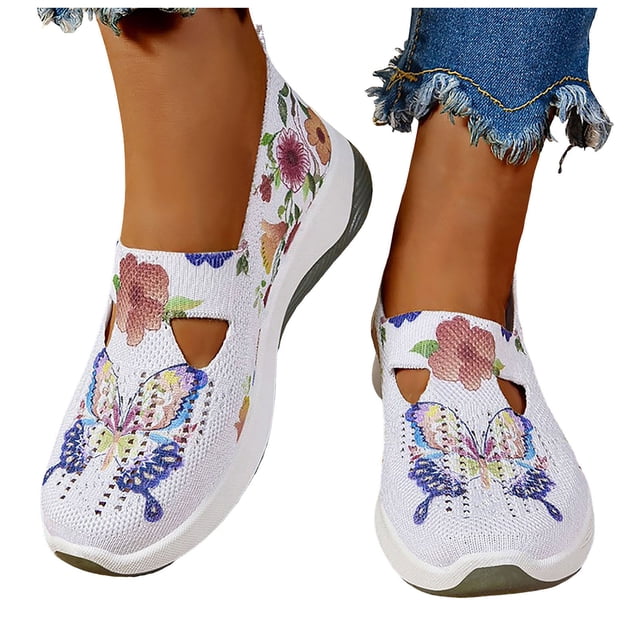 Womens Butterfly Orthopedic Wedge Walking Shoes Spring Autumn Comfortable Slip on Non-Slip Work Sneakers