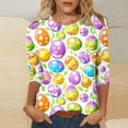 thumbnail image 1 of UPPADA Bunny T-Shirts de Pâques pour Femmes Lapin Oeuf Imprimé T-Shirts Manches 3/4 Col Rond T-Shirts d'Été Décontractés Mignons T-Shirts Graphiques Chandail Confortable Haut Vert,TG, 1 of 5