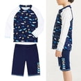 thumbnail image 2 of Toddler Boys Swim Suits Shark Print Long Sleeve Rash Guard Shirts And Swim Trunks Two Pieces Sets Hot Spring Swimwear Size 2-3T Blue, 2 of 7