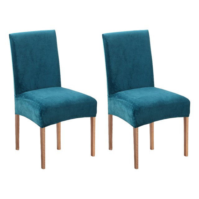 Youkk 2pcs/set Dirt-proof Velvet Chair Covers - Exquisite Craft Elastic Belt Machine Washable Dining Room Teal 2 pcs 1Set