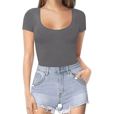 Baberdicy Onesie Adult Womens Round Neck Short Sleeve Bodysuit Bodysuit Jumpsuit Pajamas Basic Solid Color Jumpsuit Pajamas for Women