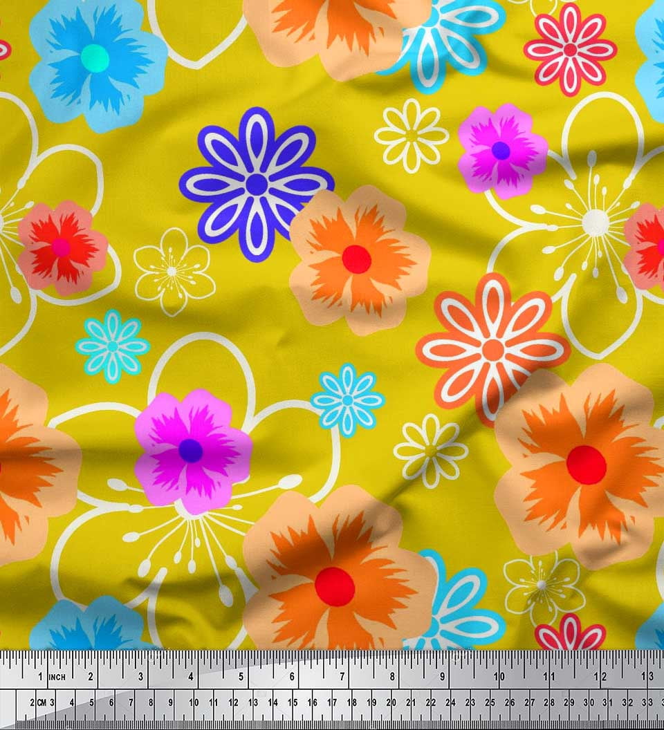 Soimoi Cotton Duck Fabric Artistic Floral Print Fabric by Yard 56 Inch Wide
