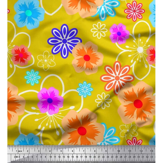 Soimoi Cotton Duck Fabric Artistic Floral Print Fabric by Yard 56 Inch Wide