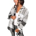thumbnail image 1 of ORUYROP Womens Long Sleeve Plaid Shirts Flannel Lapel Button Down Shacket Jacket Coats, 1 of 6
