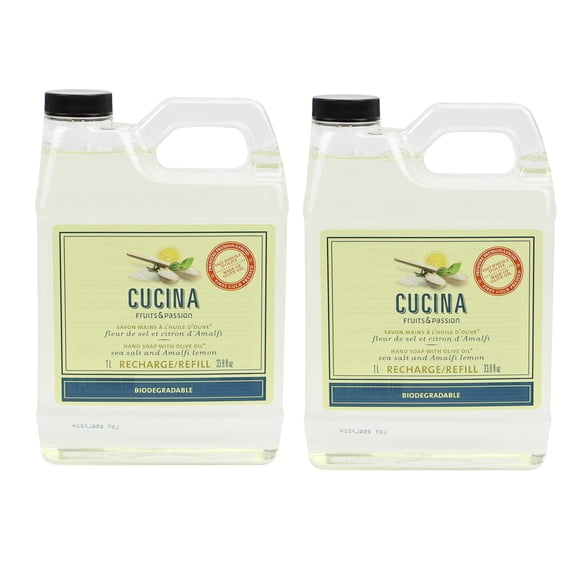 Fruits & Passion Cucina Recharge de Savon à Mains Liquide Biodégradable au Sel de Mer et à l'Amalfi 33,8 Onces - Lot de 2