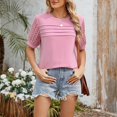 thumbnail image 2 of Yanlir Women's Fashion Spring Summer Solid Color Round Neck Short Sleeve Lace Patchwork Loose T-Shirt Summer Tops(Pink,S), 2 of 7