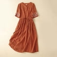 thumbnail image 2 of Sentmoon Robe d'Été à Col Rond à Manches Courtes Robes Décontractées pour Femmes Broderie Coupe Ample à Lacets Grande Taille Robe en Lin pour Femmes Confortable Vacances pour l'Été et les Vacances Orange G, 2 of 7