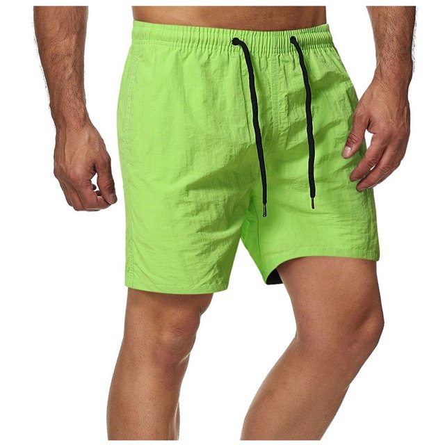 cllios Mens Shorts Solid Elastic Waist Mid Waist Loose Pockets Drawstring Short Pants