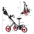 thumbnail image 4 of Patiojoy Chariot de Golf Pliable à 3 Roues à Pousser et Tirer avec Siège, Tableau de Bord, Sac, Rouge, 4 of 5